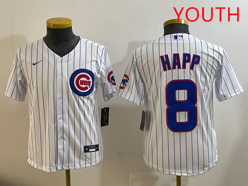 Youth Chicago Cubs #8 Happ white  MLB 2025 jersey->youth mlb jersey->Youth Jersey